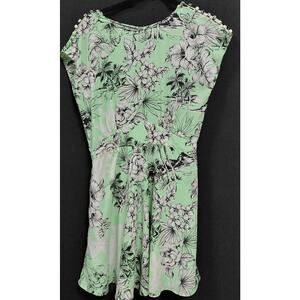 TRAFALUC Eur Floral Print Dress Green Polyester Short Sleeve Size L